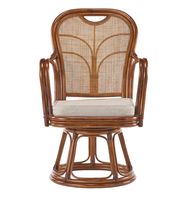 椅子 ラタン チェア 肘掛け高め 背もたれ有 ハイバック 読書やスマホが楽になるラタン回転椅子ハイ 高座椅子 籐 天然素材 丈夫 しなやか 通気性 年中快適 回転チェア 軽量 クッション 滑り止め 和風(代引不可)