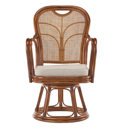 椅子 ラタン チェア 肘掛け高め 背もたれ有 ハイバック 読書やスマホが楽になるラタン回転椅子ハイ 高座椅子 籐 天然素材 丈夫 しなやか 通気性 年中快適 回転チェア 軽量 クッション 滑り止め 和風(代引不可)