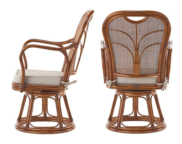 椅子 ラタン チェア 肘掛け高め 背もたれ有 ハイバック 読書やスマホが楽になるラタン回転椅子ハイ 高座椅子 籐 天然素材 丈夫 しなやか 通気性 年中快適 回転チェア 軽量 クッション 滑り止め 和風(代引不可)