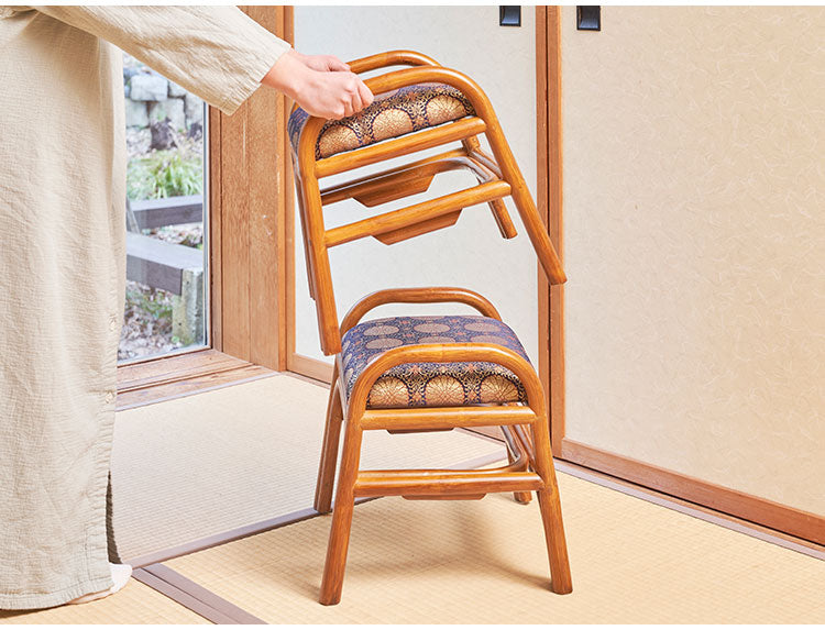 仏前用 ラタン スタッキングチェア 天然籐 金襴座椅子 積み重ね イス 椅子 チェア 座椅子 ラタンチェア 籐 スタッキング 仏壇 和室 法事 仏前 おつとめ 1脚 収納 コンパクト(代引不可)