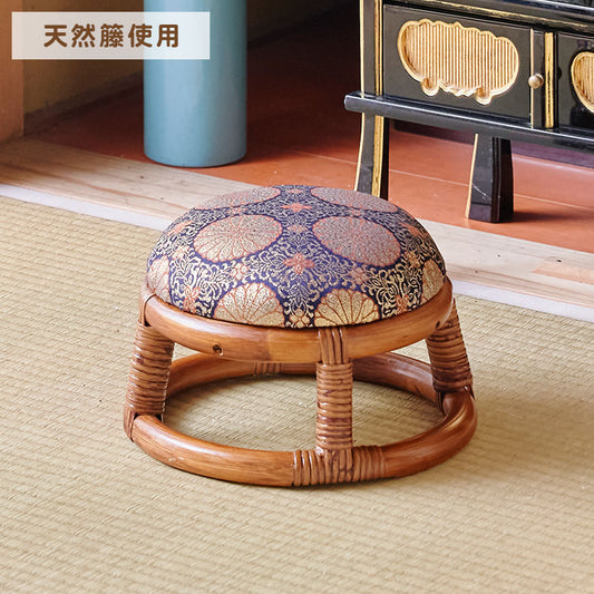 仏前用 ラタン 丸型 ミニスツール 天然籐 金襴正座椅子 イス 椅子 チェア 正座椅子 ラタンチェア 籐 仏壇 和室 法事 仏前 1脚 コンパクト スツール(代引不可)