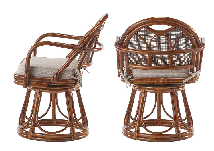 椅子 ラタン チェア 肘掛け付き 背もたれ付き ラタン回転椅子ハイ 高座椅子 籐 天然素材 丈夫 しなやか 通気性 年中快適 回転チェア 軽量 クッション付き 滑り止め 和風 和室(代引不可)