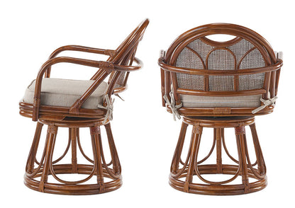 椅子 ラタン チェア 肘掛け付き 背もたれ付き ラタン回転椅子ハイ 高座椅子 籐 天然素材 丈夫 しなやか 通気性 年中快適 回転チェア 軽量 クッション付き 滑り止め 和風 和室(代引不可)