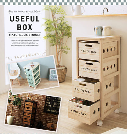 キッチンワゴン ワゴン キッチン 収納 キャスター タイル 天然木 桐 引き出し 4段 作業台 キッチン収納 木製 野菜ストッカー(代引不可)