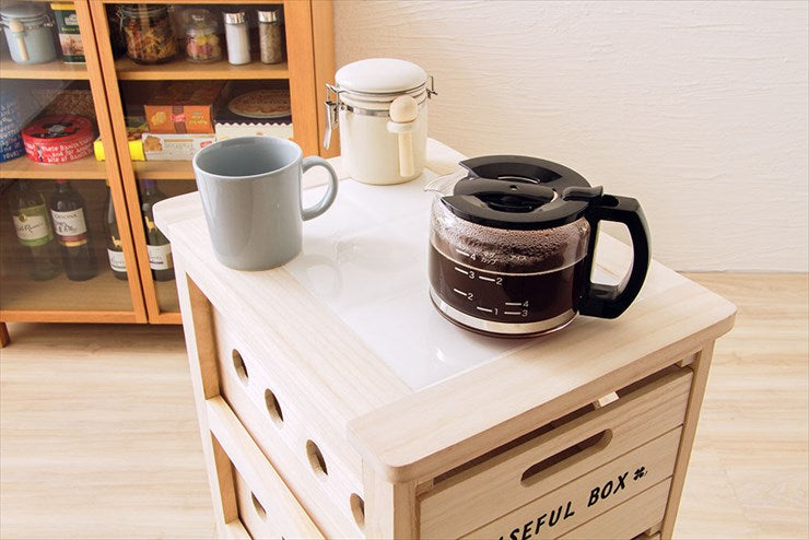 キッチンワゴン ワゴン キッチン 収納 キャスター タイル 天然木 桐 引き出し 4段 作業台 キッチン収納 木製 野菜ストッカー(代引不可)