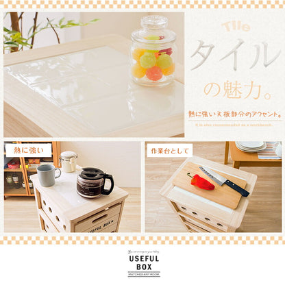 キッチンワゴン ワゴン キッチン 収納 キャスター タイル 天然木 桐 引き出し 4段 作業台 キッチン収納 木製 野菜ストッカー(代引不可)