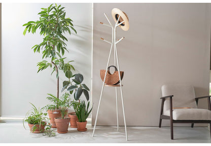 棚付きハンガーラック 幅53cm 高さ181.5cm トレー付き 収納 コートハンガー 省スペース スチール 北欧 モダン おしゃれ 衣類収納 収納家具 北欧 収納 コート掛け 玄関収納(代引不可)