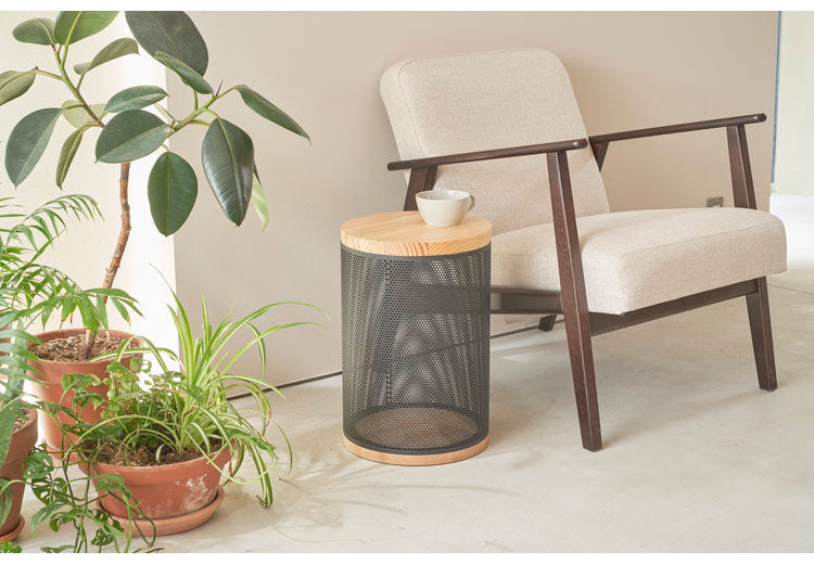 収納スツール 耐荷重100kg スチール×天然木 幅30cm 見えるメッシュ式 サイドテーブル 収納付き スツール 椅子 イス チェア 北欧 モダン おしゃれ(代引不可)