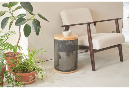 収納スツール 耐荷重100kg スチール×天然木 幅30cm 見えるメッシュ式 サイドテーブル 収納付き スツール 椅子 イス チェア 北欧 モダン おしゃれ(代引不可)