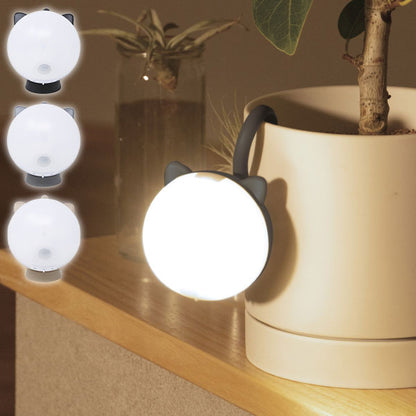 ムサシ 充電式 ねこのライト まんまるねこちゃんセンサーライト 自動点灯 センサー NEKOLIGHT 50lm 吊り下げ フック付き マグネット ランタン 寝室 リビング 玄関 廊下 かわいい 可愛い(代引不可)