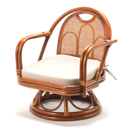 椅子 ラタン チェア 肘掛け付き ラタン回転椅子ミドル 籐 天然素材 丈夫 しなやか 通気性 年中快適 回転チェア 軽量 クッション付き 滑り止め 和風 和室 ゆったり リラックス(代引不可)