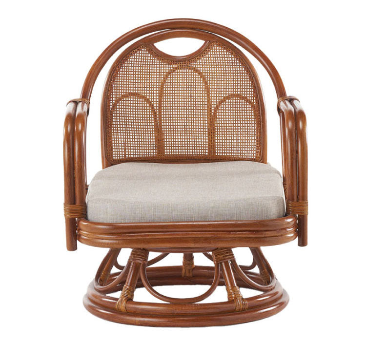 椅子 ラタン チェア 肘掛け付き ラタン回転椅子ミドル 籐 天然素材 丈夫 しなやか 通気性 年中快適 回転チェア 軽量 クッション付き 滑り止め 和風 和室 ゆったり リラックス(代引不可)