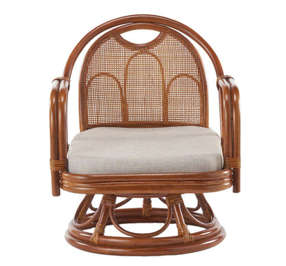 椅子 ラタン チェア 肘掛け付き ラタン回転椅子ミドル 籐 天然素材 丈夫 しなやか 通気性 年中快適 回転チェア 軽量 クッション付き 滑り止め 和風 和室 ゆったり リラックス(代引不可)