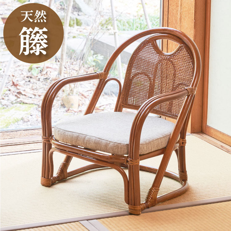 椅子 ラタン チェア 肘掛け付き 背もたれ付き ラタン座椅子ロー 籐 天然素材 丈夫 しなやか 通気性 年中快適 軽量 クッション付き 滑り止め 和風 和室 ゆったり リラックス(代引不可)