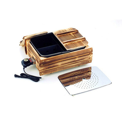 日本製 多用途おでん鍋 ふるさとのれん 家庭用 電気式 温度調節可能 仕切り板付お手入れ簡単!内面は フッ素樹脂加工 外側:木枠(代引不可)