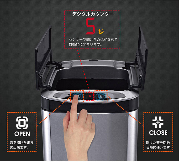 自動開閉 センサー式 ごみ箱 ふた付き ステンレス 50L スリム 両開き ダストボックス 50リットル ステンレスダストBOX スリムタイプ 蓋付き フタ付き ごみ箱 ゴミ箱 キッチン リビング おしゃれ(代引不可)