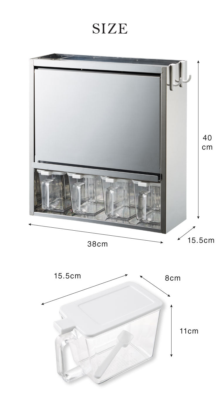 日本製 燕三条 スパイスラック 4杯 ステンレス 調味料ポット付き フラップ扉 調味料ラック キッチン収納 調味料 カウンター上収納 調味料入れ キッチン コンパクト シンプル おしゃれ 棚 卓上 台所(代引不可)