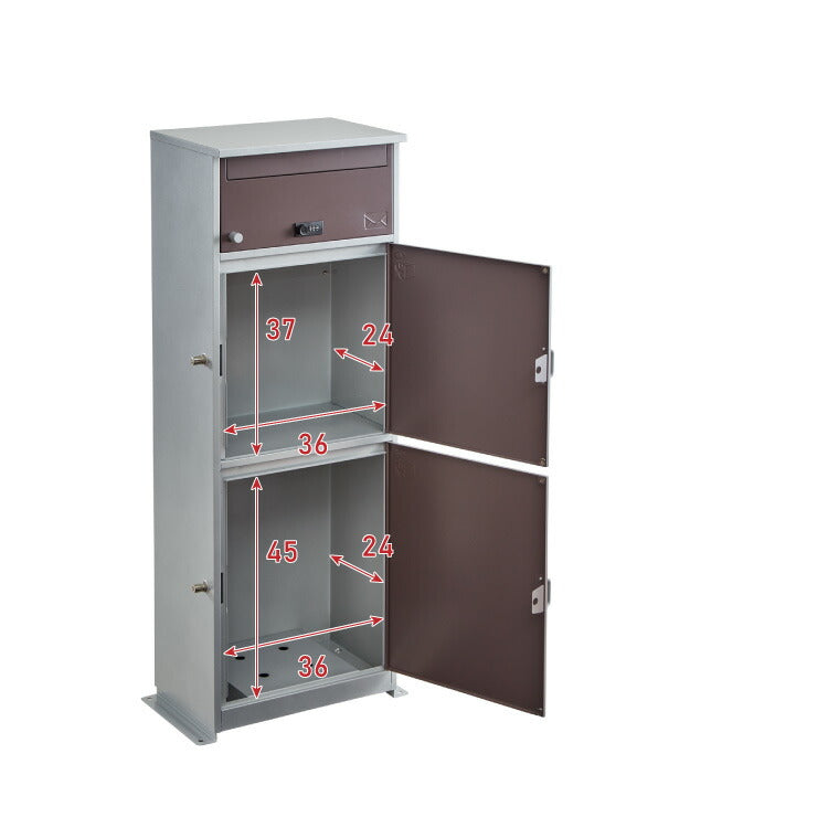 郵便ポスト付き 宅配ボックス マルチ 3段 ブラウン 一体型 置き配用 宅配便・メール便対応 1戸建て用 完成品 工事不要 宅配BOX 大容量 ポスト 前入れ前出し 屋外(代引不可)