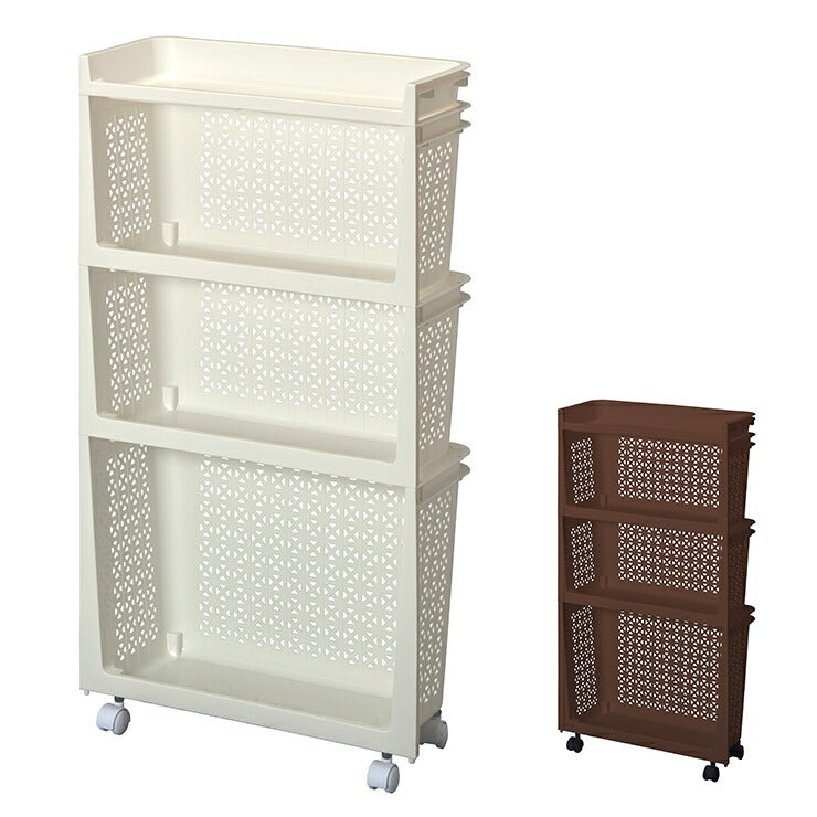 サンコープラスチック ラコンハーフ 浅深型 3個組 キャスター付き 収納 スリム ブラウン ホワイト(代引不可)