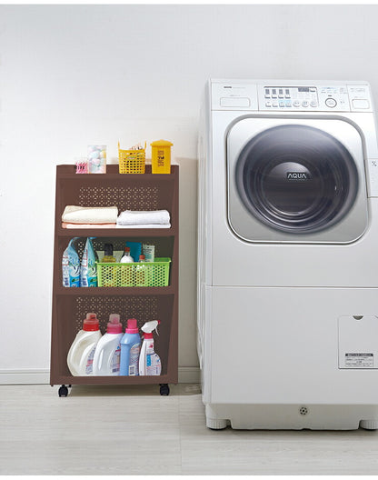 サンコープラスチック ラコンハーフ 浅深型 3個組 キャスター付き 収納 スリム ブラウン ホワイト(代引不可)