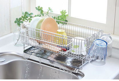 日本製 燕三条 水切りラック セット シンク横 水が流れるトレー付き スリム 縦置き 21×35cm オールステンレス コップ立て カトラリーかご付属 まな板スタンド 水切りかご 水切りカゴ(代引不可)