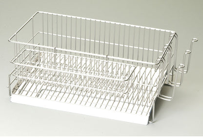 日本製 燕三条 水切りラック セット シンク横 水が流れるトレー付き スリム 縦置き 21×35cm オールステンレス コップ立て カトラリーかご付属 まな板スタンド 水切りかご 水切りカゴ(代引不可)