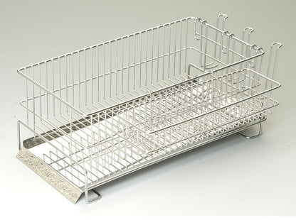 日本製 燕三条 水切りラック セット シンク横 水が流れるトレー付き スリム 横置き 37×19cm オールステンレス コップ立て カトラリーかご付属 まな板スタンド 水切りかご 水切りカゴ(代引不可)