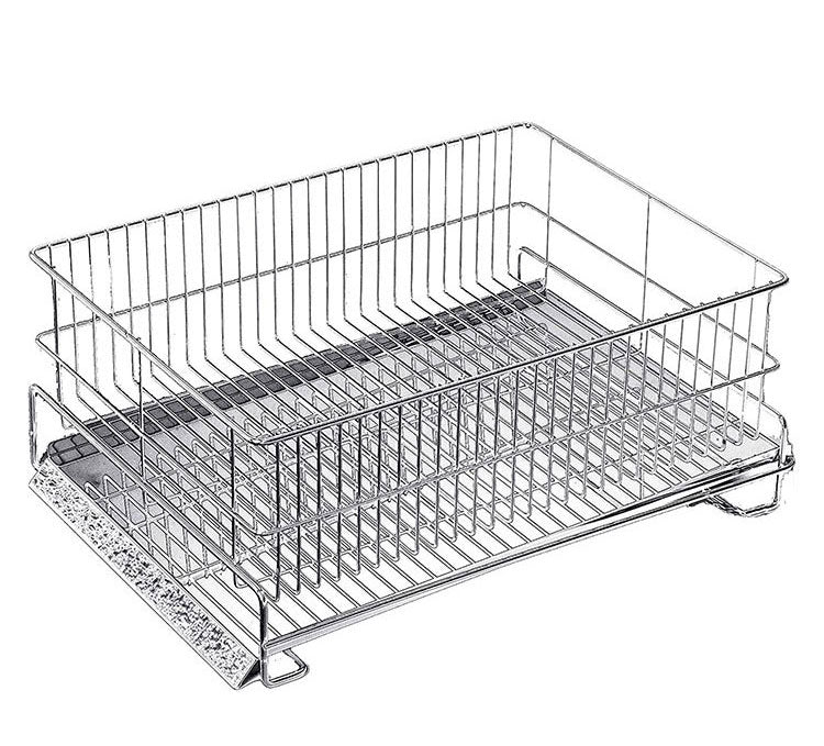 日本製 燕三条 水切りラック セット シンク横 水が流れるトレー付き レギュラー 横置き 37×27cm オールステンレス コップ立て カトラリーかご付属 まな板スタンド 水切りかご 水切りカゴ(代引不可)