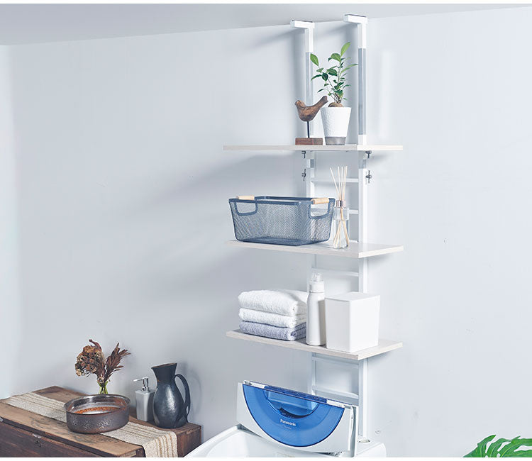 設置場所を選ばない 突っ張り ランドリーラック 幅55cm ハイタイプ 高さ198~264cm 棚板3枚 突っ張り つっぱり ランドリー 洗濯機ラック 棚 ラック ランドリー収納(代引不可)