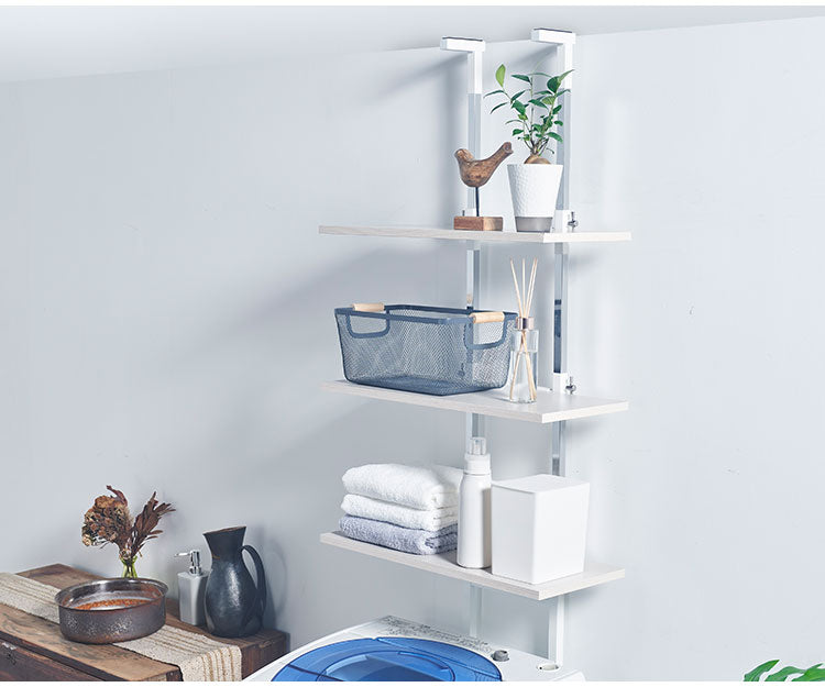 設置場所を選ばない 突っ張り ランドリーラック 幅55cm ロータイプ 高さ135~208cm 棚板3枚 突っ張り つっぱり ランドリー 洗濯機ラック 棚 ラック ランドリー収納(代引不可)