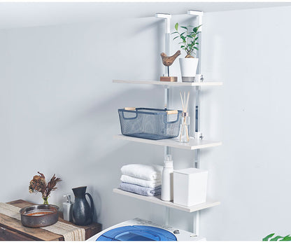 設置場所を選ばない 突っ張り ランドリーラック 幅55cm ロータイプ 高さ135~208cm 棚板3枚 突っ張り つっぱり ランドリー 洗濯機ラック 棚 ラック ランドリー収納(代引不可)