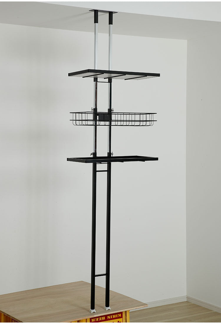 突っ張り ランドリーラック 幅58cm ロータイプ 高さ145~208cm 棚2枚+バスケット1個 防水パン対応 棚板リバーシブル 突っ張り つっぱり ランドリー 洗濯機ラック 棚 ラック ランドリー収納(代引不可)