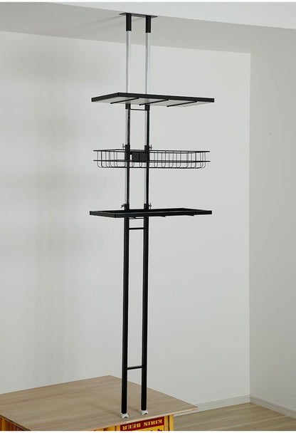 突っ張り ランドリーラック 幅58cm ロータイプ 高さ145~208cm 棚2枚+バスケット1個 防水パン対応 棚板リバーシブル 突っ張り つっぱり ランドリー 洗濯機ラック 棚 ラック ランドリー収納(代引不可)