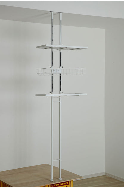 突っ張り ランドリーラック 幅58cm ロータイプ 高さ145~208cm 棚2枚+バスケット1個 防水パン対応 棚板リバーシブル 突っ張り つっぱり ランドリー 洗濯機ラック 棚 ラック ランドリー収納(代引不可)