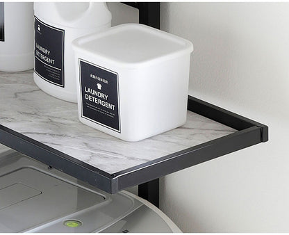 突っ張り ランドリーラック 幅58cm ロータイプ 高さ145~208cm 棚2枚+バスケット1個 防水パン対応 棚板リバーシブル 突っ張り つっぱり ランドリー 洗濯機ラック 棚 ラック ランドリー収納(代引不可)