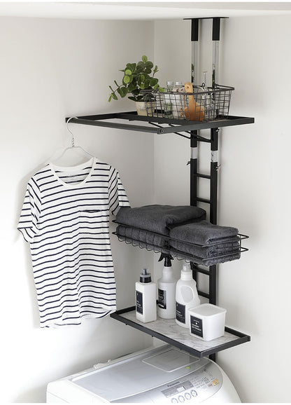 突っ張り ランドリーラック 幅58cm ハイタイプ 高さ210~263cm ハンガーバー付き 防水パン対応 棚板リバーシブル 突っ張り つっぱり ランドリー 洗濯機ラック 棚 ラック ランドリー収納(代引不可)