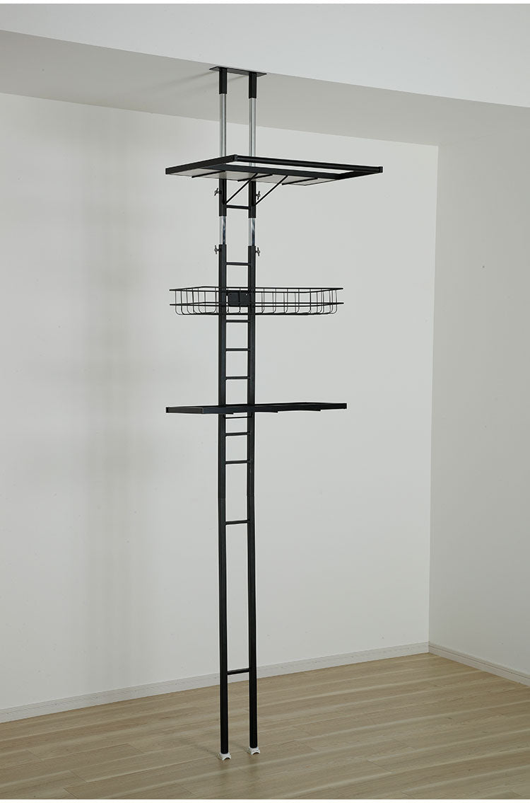 突っ張り ランドリーラック 幅58cm ハイタイプ 高さ210~263cm ハンガーバー付き 防水パン対応 棚板リバーシブル 突っ張り つっぱり ランドリー 洗濯機ラック 棚 ラック ランドリー収納(代引不可)