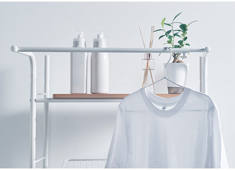 ランドリーラック 伸縮式 幅59~87 置き型 取り外しできるバスケット2個付き カゴ付き 脚段差対応 防水パン対応 洗濯機ラック ランドリー 棚 ラック ランドリー収納(代引不可)