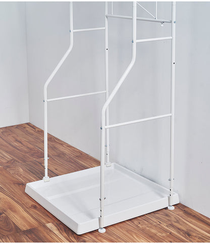 ランドリーラック 伸縮式 幅59~87 置き型 取り外しできるバスケット2個付き カゴ付き 脚段差対応 防水パン対応 洗濯機ラック ランドリー 棚 ラック ランドリー収納(代引不可)