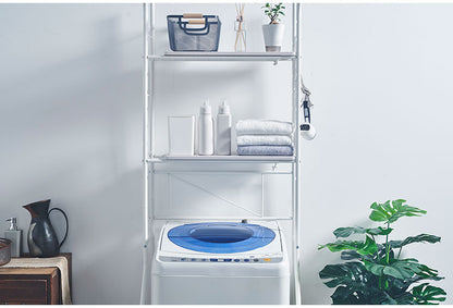 ランドリーラック 伸縮式 幅59~87 置き型 棚板2枚付き ハンガーバー付き 脚段差対応 防水パン対応 洗濯機ラック ランドリー 棚 ラック ランドリー収納(代引不可)