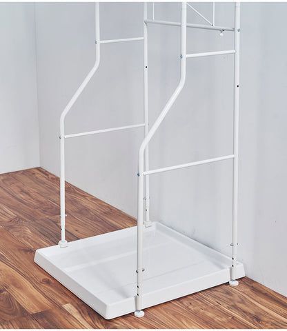 ランドリーラック 伸縮式 幅59~87 置き型 棚板2枚付き ハンガーバー付き 脚段差対応 防水パン対応 洗濯機ラック ランドリー 棚 ラック ランドリー収納(代引不可)