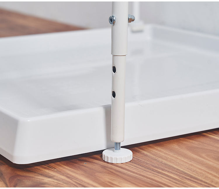 ランドリーラック 伸縮式 幅59~87 置き型 棚板2枚付き ハンガーバー付き 脚段差対応 防水パン対応 洗濯機ラック ランドリー 棚 ラック ランドリー収納(代引不可)