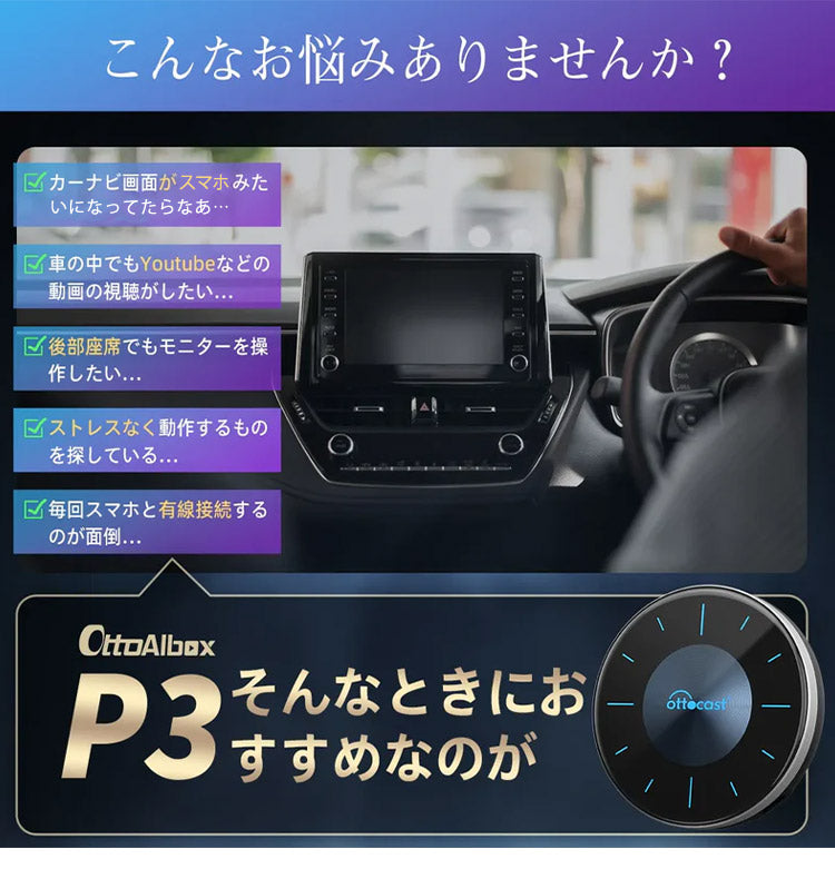 【5%OFF】【正規代理店】オットキャスト ottocast Otto Aibox P3 カープレイ アンドロイドオート carplay AndroidAuto ai box Android 12.0 nanoSIM対応 GPS HDMIポート搭載 バイク picasou3 PCS46(代引不可)