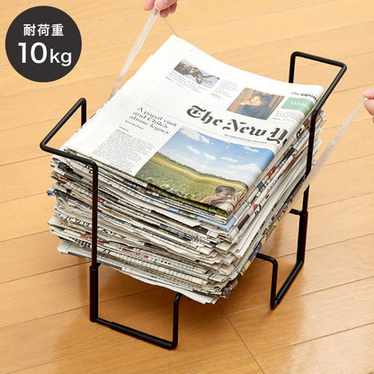 新聞ストッカー そのまま結束できる 新聞紙チラシ雑誌ストッカー 新聞ラック ブラック 新聞紙 収納 ストッカー ラック 雑誌 古新聞 古紙 マガジンラック 資源ゴミ 分別 結束 簡単(代引不可)