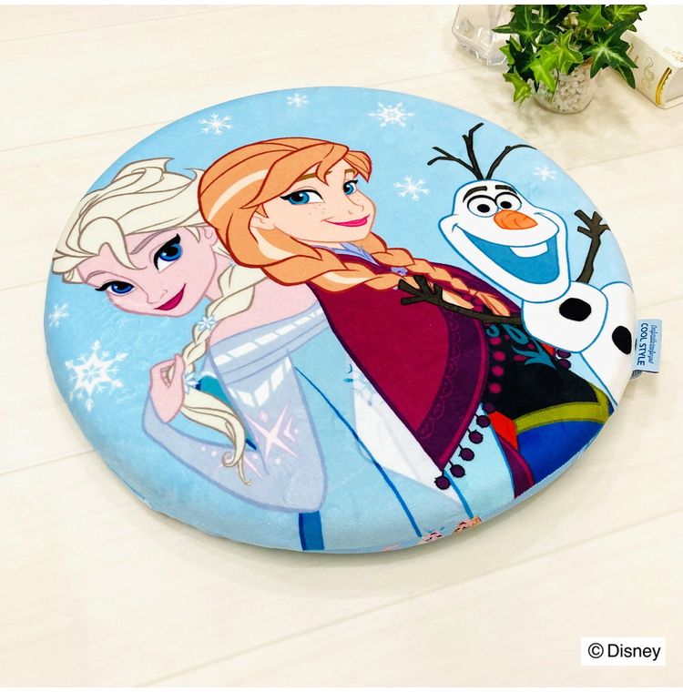 冷感シートクッション アナと雪の女王 円形 クッション マイクロ生地 ふんわり 通年使用可 接触冷感シリーズ ディズニー かわいい おしゃれ プレゼント ギフト 座布団 アナ エルサ オラフ(代引不可)