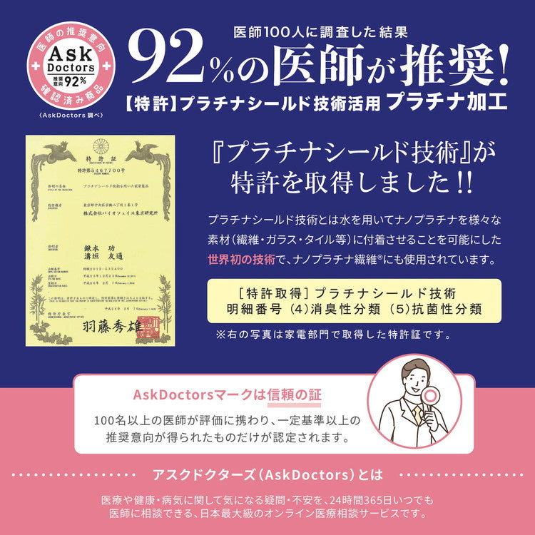 Ask Doctors 綿パイル紐式まくらカバー プラチナ加工 抗菌 パイル生地 清潔 枕カバー ピローケース アスクドクター アイボリー ネイビー グレー ライトグレー(代引不可)