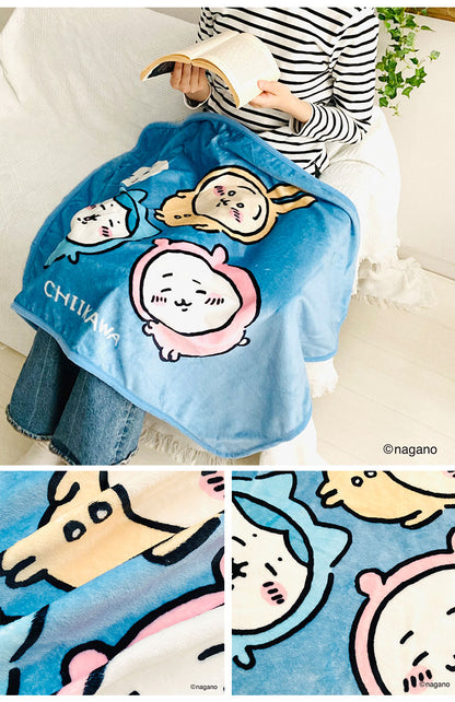 ちいかわ ひざ掛け ブランケット 70×100cm 郎 ちいかわ ハチワレ うさぎ ラーメン「郎」 毛布 ふわふわ フランネル 防寒 肌掛け ひざかけ かわいい 可愛い キャラクター