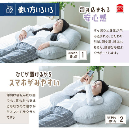 スマホがみやすい包まれまくら モリシタ 抱き枕 洗えるカバー付き まくら クッション U字 妊婦 マタニティ 授乳クッション U字型 仰向け 横向き 快眠(代引不可)
