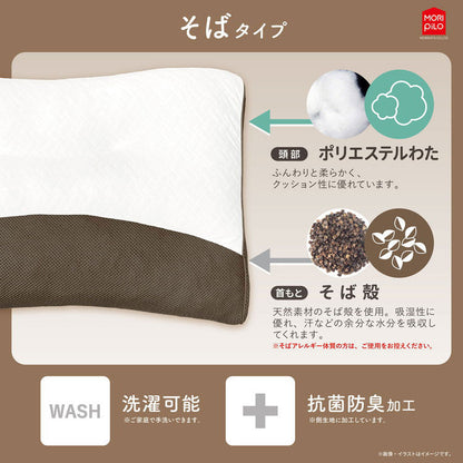首を休めるまくら モリシタ わたタイプ 低反発タイプ そば殻タイプ 枕 35×55cm 選べる素材 高さ調節可 肩こり 首こり やわらかめ かため 低反発 そば枕 そば殻(代引不可)