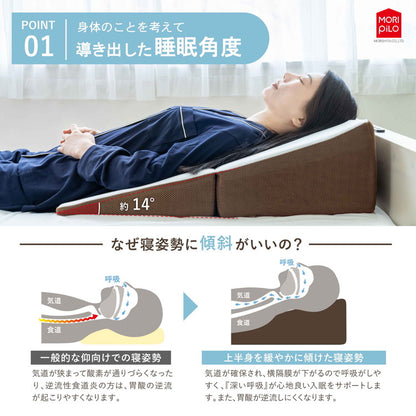 背中から支える斜めまくら モリシタ 枕 幅広 ワイド 大きい ウレタン 首こり 肩こり いびき 防止 仰向け 横向き 寝返り 背中枕 ビッグサイズ 逆流性食道炎(代引不可)